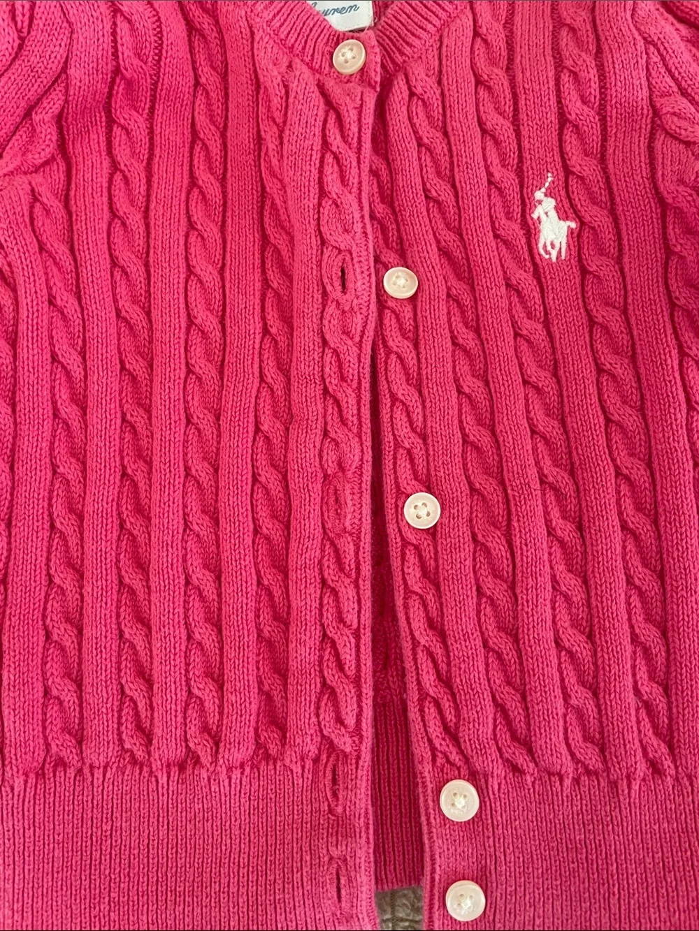 Ralph Lauren Hot Pink Cable-Knit Cotton Cardigan 6 Months.